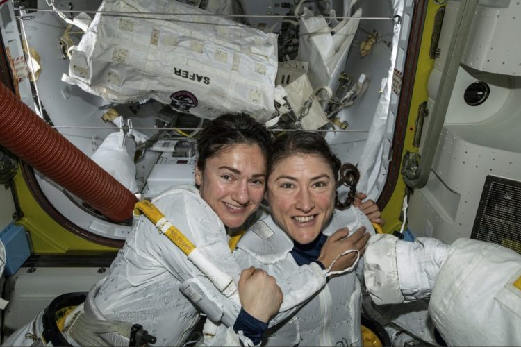 U.S. Astronauts Jessica Meir, left, and Christina Koch, shown in October, completed their third spacewalk together Monday. 