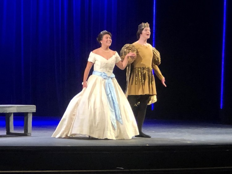 The Wedding Scene during the Waterville Senior High School rehearsal of "Cinderella."
From left are Colette Carrillo as Cinderella William Jackson as the Prince.