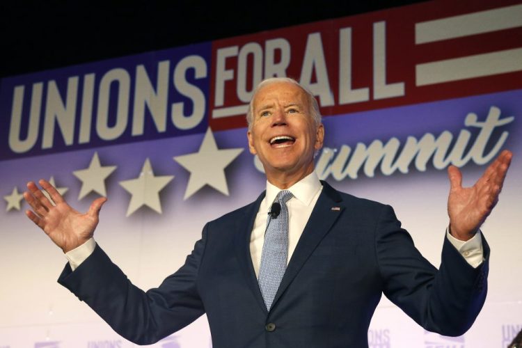 Former Vice President and Democratic presidential candidate Joe Biden speaks at the SEIU Unions For All Summit on Friday in Los Angeles. 