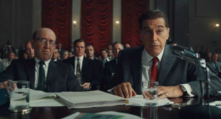 This image released by Netflix shows Al Pacino, right, in a scene from "The Irishman."