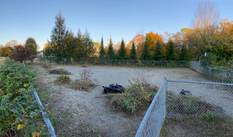 The dog park at Hallowell's Vaughn Field seen Monday afternoon after a small group cleaned up overgrown weeds on Sunday.
