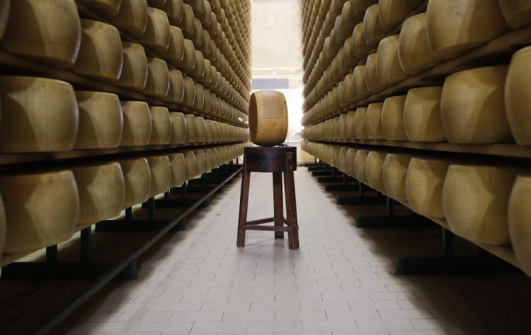 Parmigiano Reggiano Parmesan cheese wheels stored in Noceto, near Parma, Italy. U.S. consumers are snapping up Italian Parmesan cheese ahead of an increase in tariffs to take effect next week. 