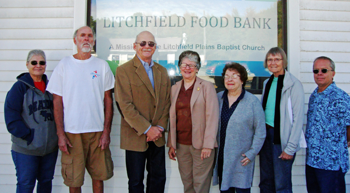 Present for the Litchfield Food Bank donation were volunteers Ginnie Barrett and David Gagne, Tom Waddell, Rayna Leibowitz, volunteer Sandi Jones, and Dian White and Pastor Peter Barrett of the Litchfield Plains Baptist Church.