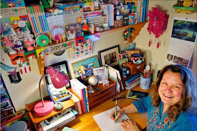 Megan McDonald, author of the Judy Moody and Stink book series, at her writing desk at home in California. 