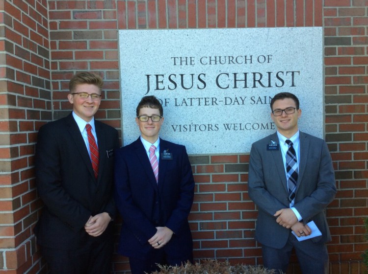 From left are Elders Jon O'Rourke, Bryant Pace and Noah Hunter. They will host an open house discussion Nov. 5 in Monmouth.