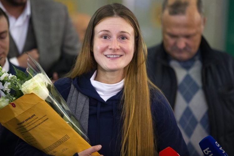 Russian agent Maria Butina speaks to journalists upon her arrival from the United States at Moscow International Airport Sheremetyevo on Saturday.
