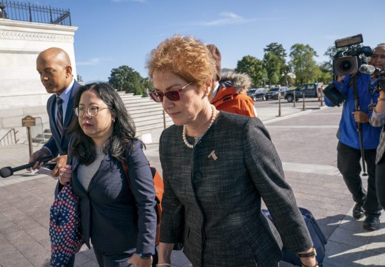 Former U.S. ambassador to Ukraine Marie Yovanovitch arrives on Capitol Hill on Friday to testify before congressional lawmakers as part of the House impeachment inquiry into President Trump. 