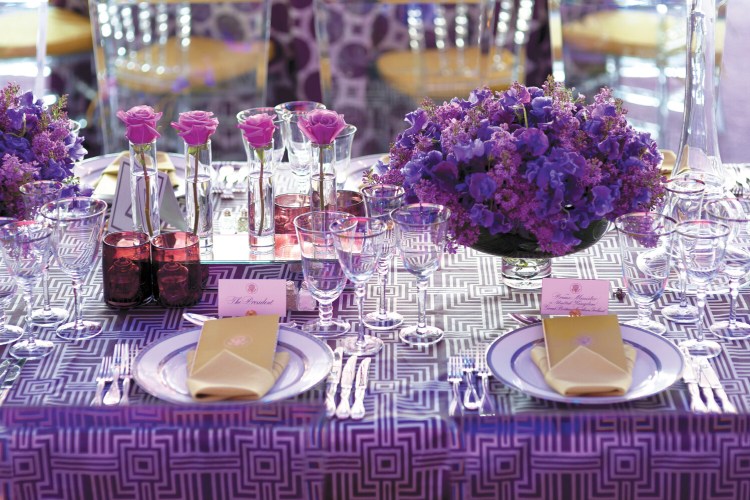 Bryan Rafanelli designed seven state dinners for the Obamas, including the one in honor of David Cameron, where White House tables were decorated with purple roses and lilacs and a splash of green. 