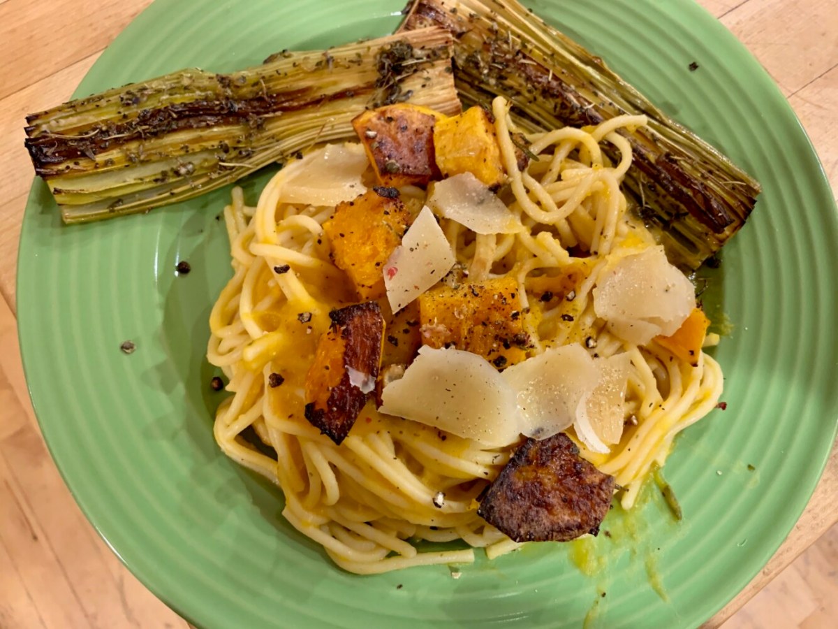 plate of squash pasta