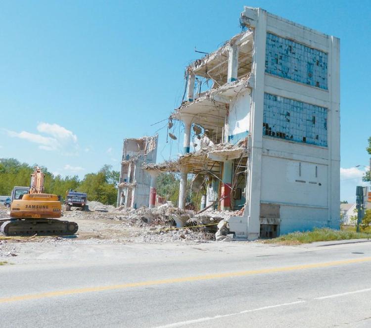 The Worumbo Mill building in Lisbon is demolished in 2016. The town bought nearly four acres at the former textile mill in June 2019, leading to Wednesday's meeting to present four options for redeveloping the site.