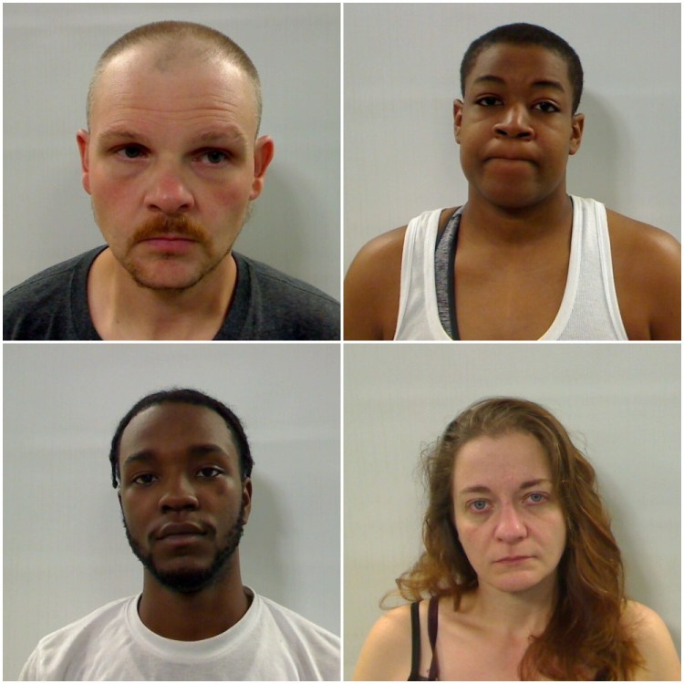 Jess Legendre, top left; Shalay Davis, top right; Cinque Witherspoon, bottom left; and Jennifer Nisby, bottom right, were arrested Thursday after Augusta police received a report of people being held against their at an apartment. 
