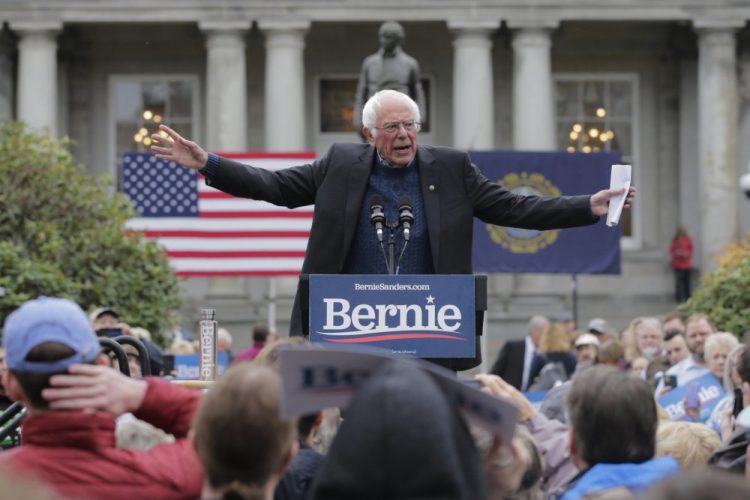 Democratic presidential candidate Sen. Bernie Sanders, I-Vt., gestures during a rally Oct. 31  at the Statehouse in Concord, N.H. 

