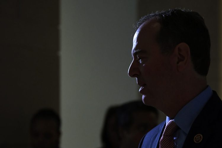 House Intelligence Committee Chairman Adam Schiff, D-Calif., talks with reporters on Capitol Hill in Washington, on Wednesday  about the House impeachment inquiry. 