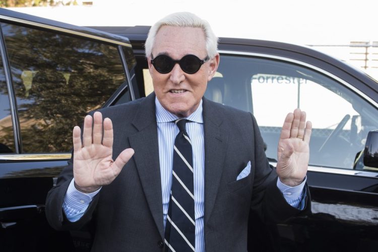 Roger Stone arrives Wednesday at federal court in Washington for the second day of jury selection in his trial. 