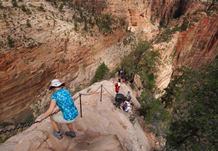 Hikers at Angel’s Landing in Zion National Park in Utah in 2017. Attend a discussion of the landscapes of the Southwest, including Zion, hosted by Rick Scala at the Freeport Community Library at 2 p.m. Tuesday, Jan. 9.
