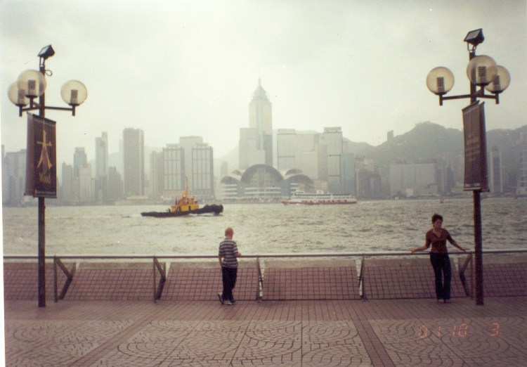 Jack Wilde, center, on the waterfront at Tsim Sha Tsui, Hong Kong, in 2000.