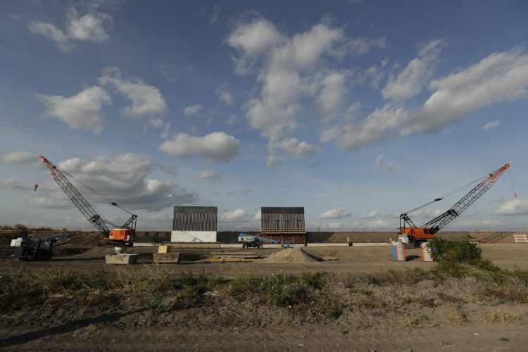 The first panels of a levee border wall are seen at a construction site along the U.S.-Mexico border in 