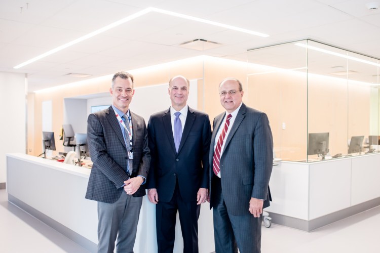 From left are Jeffrey Sanders, president, Maine Medical Center
Center; Gregory Dufour, president & CEO, Camden National Bank; and William L. Caron Jr., chief executive officer, MaineHealth.