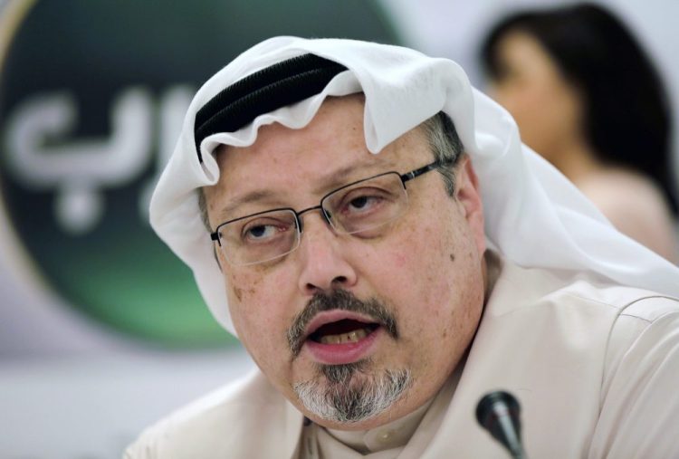 Saudi journalist Jamal Khashoggi speaks during a news conference in Manama, Bahrain in 2014. A court in Saudi Arabia on Monday sentenced five people to death for the killing of Washington Post columnist Khashoggi, who was murdered in the Saudi Consulate in Istanbul last year by a team of Saudi agents. 