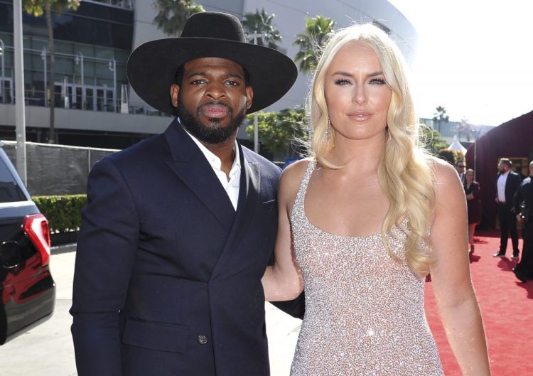 P.K. Subban, of the New Jersey Devils, and ski racer Lindsey Vonn are shown in July. Vonn popped the question to Subban, she said in a tweet. 