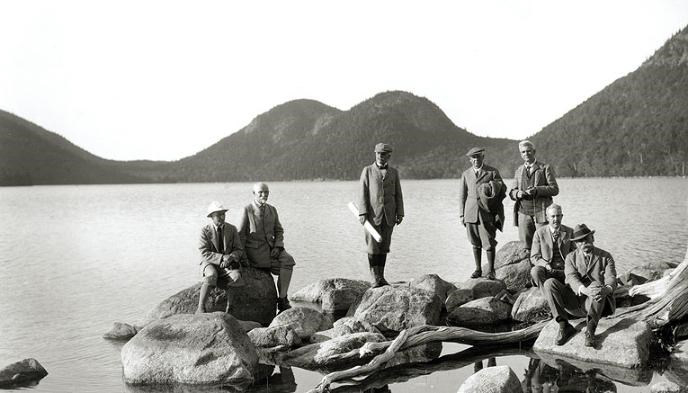 George Dorr, far right,  and members of the village path committees at Jordan Pond in 1923.