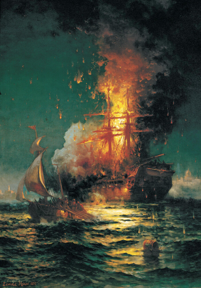U.S. Edward Moran's Burning of the frigate Philadelphia in the harbor of Tripoli.

U.S. Naval Academy Museum