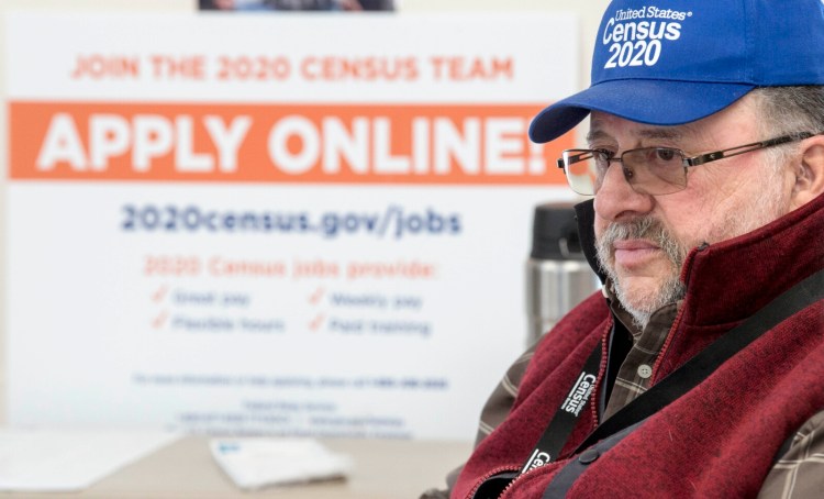 Ron Witham, a field supervisor for the 2020 Census, hangs out at the Norridgewock Public Library on Saturday as he waits for potential Census workers.