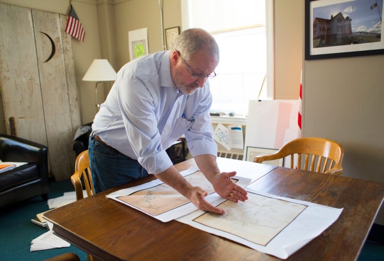 York's Town Manager Stephen Burns shows the location of a disputed border with the town of Kittery. 
