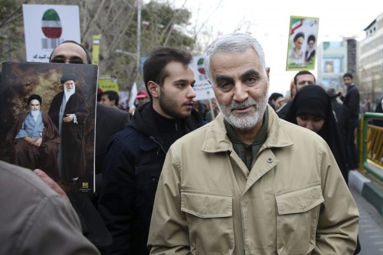 Qasem Soleimani, commander of Iran's Quds Force, attends a rally in Tehran in 2016. He was killed Friday in an airstrike at Baghdad’s international airport, Iraqi TV and three Iraqi officials said.
