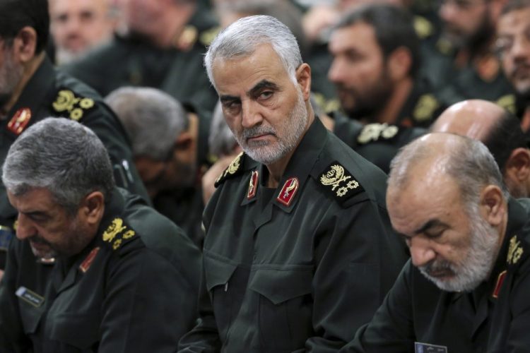 Revolutionary Guard Gen. Qasem Soleimani, center, attends a meeting Sept. 18, 2016, in Tehran. Iraqi TV and three Iraqi officials said Friday that Soleimani, the head of Iran’s elite Quds Force, was killed in an airstrike at Baghdad’s international airport.