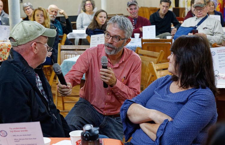 Craig Freshley moderates a Make Shift Coffee House discussion in Richmond in November 2019.