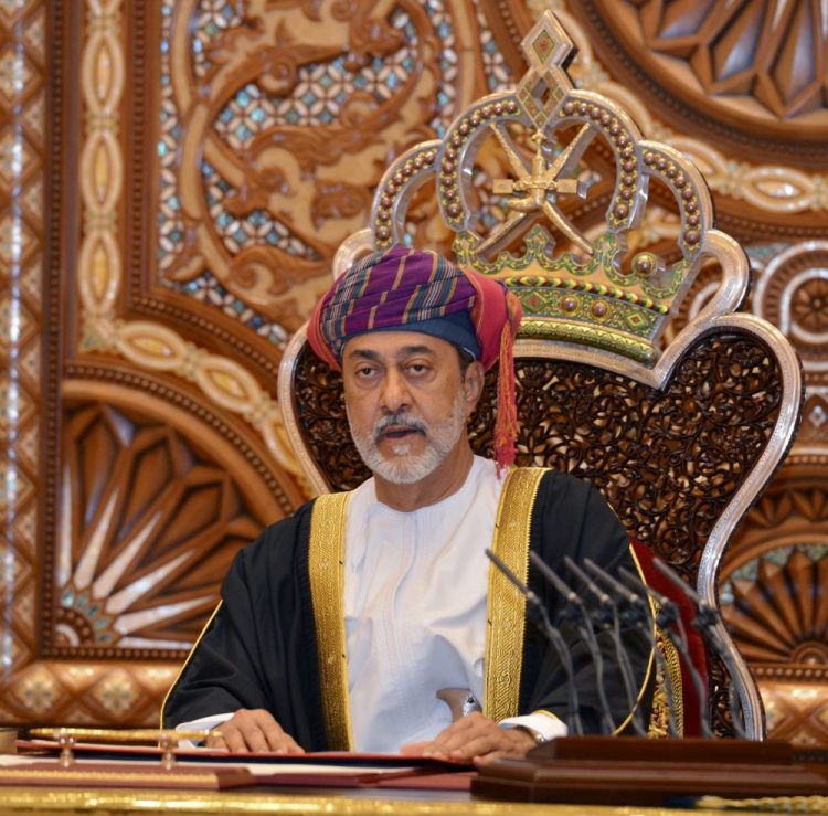 Oman's new sultan Haitham bin Tariq Al Said makes his first speech after swearing in at the Royal Family Council in Muscat, Oman, on Saturday. Sultan Qaboos bin Said, the Mideast's longest-ruling monarch who seized power in a 1970 palace coup, died Friday. 