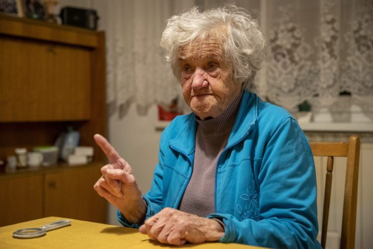 Nazi camps survivor Marija Frlan, who will turn 100 on Monday,  Holocaust Remembrance Day, is interviewed at her home in Rakek, Slovenia on Friday.