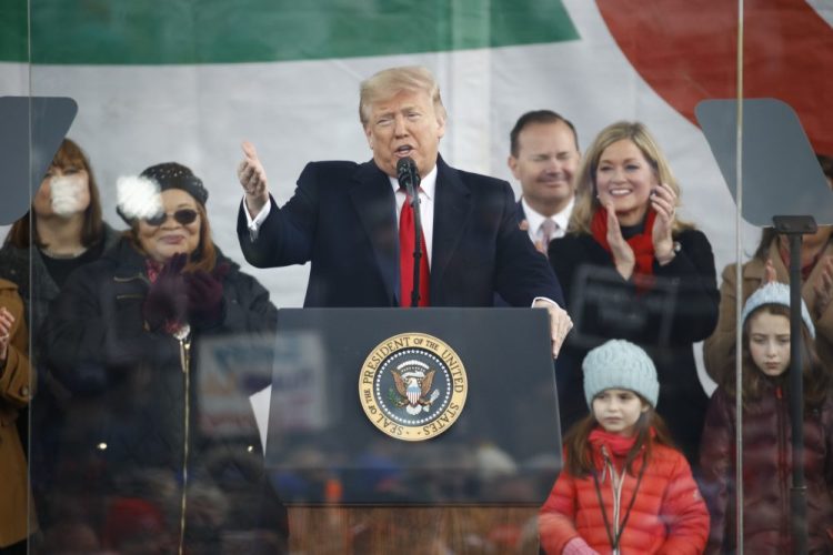 President Trump speaks at a March for Life rally Friday on the National Mall in Washington. 