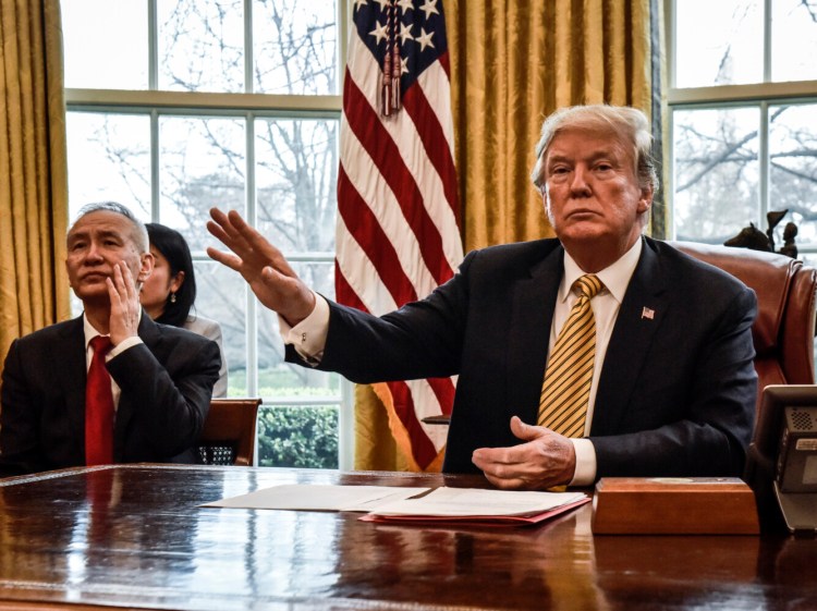 China's vice premier, Liu He, left, meets with President Trump on April 4, 2019, in Washington, D.C. 