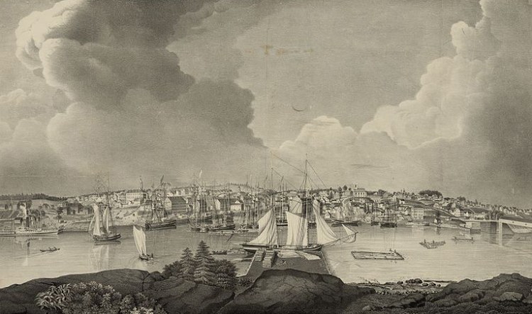 View of the City of Bangor from a drawing by A. H. Wallace; Lane, Fitz Henry, lithographer, 1835
