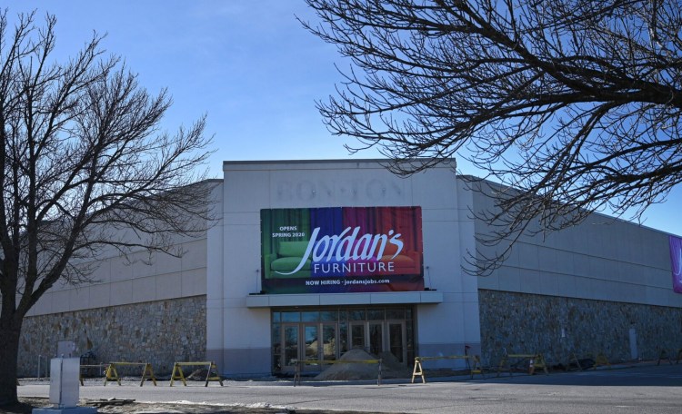 A sign at The Maine Mall announces that Jordan's Furniture is coming to the South Portland retail hub. Jordan's plans to hire 150 workers and open the store late this spring.