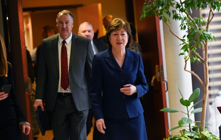 Sen. Susan Collins at the Hilton Hotel in South Portland after delivering remarks at the Maine Chiefs of Police Association Winter Conference on Friday.