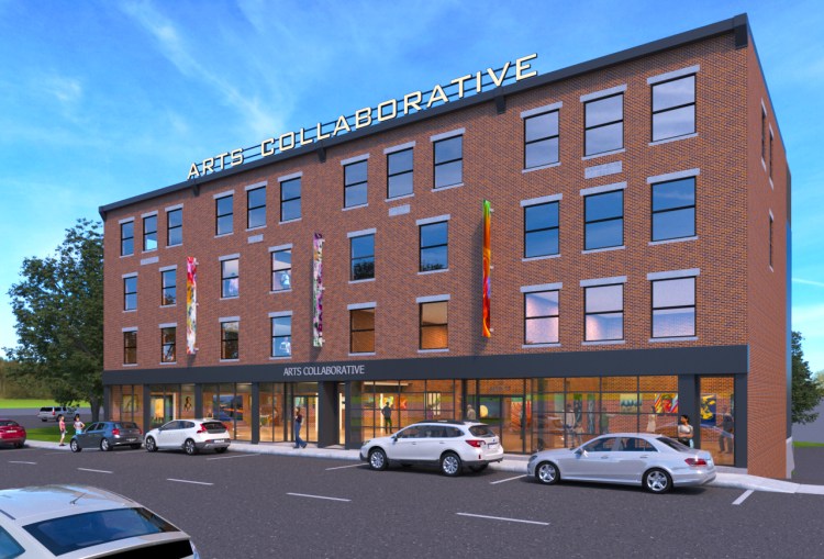 A rendering of the Arts Collaborative building that will combine the buildings at 14 and 20 Main Street by Architectural Image Solutions. The buildings are across from The Lockwood Hotel in Waterville. Peter and Paula Lunder, formerly of Waterville, have donated $3 million to the Colby College project. Ryan Senatore of Ryan Senatore Architecture is the architect.
