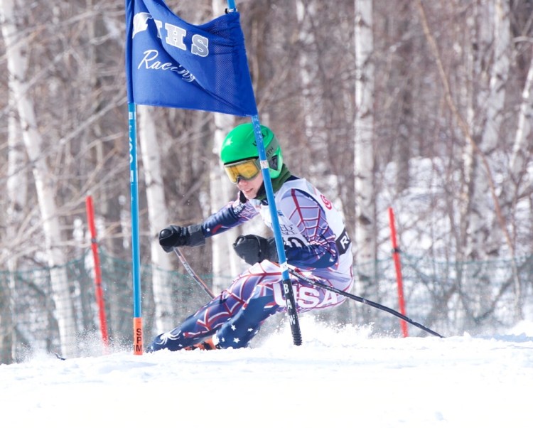 Rangeley's Charles Pye finished 13th in the giant slalom portion of the Class B state championships at Black Mountain in Rumford on Wednesday. 