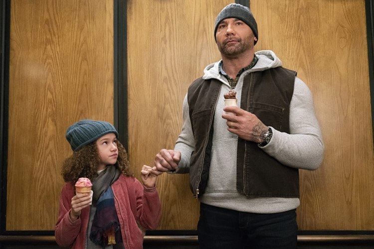 Chloe Coleman,  left, and Dave Bautista in "My Spy."