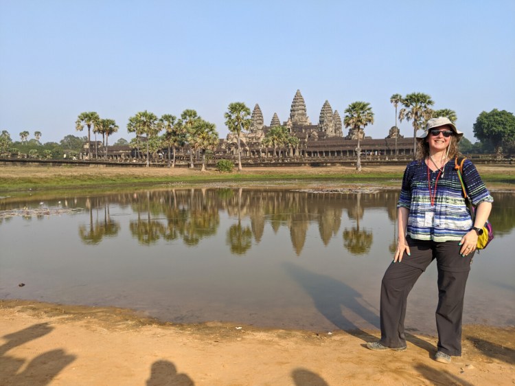 Idexx Laboratories application developer Opal Staudenmaier, photographed at the Angkor Wat temple in Cambodia. She was stranded now in the country’s capital, Phnom Penh, but is back home now.
