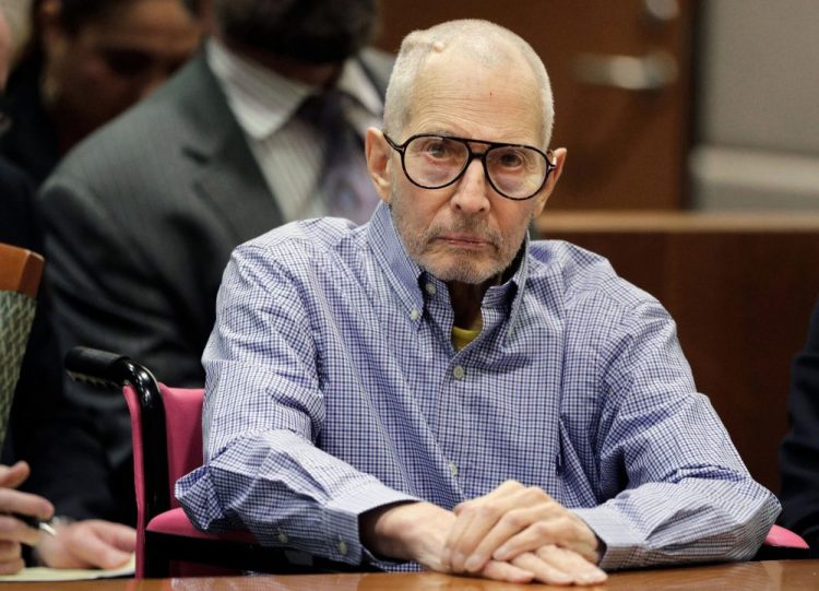 Robert Durst sits in a courtroom in Los Angeles in December 2016. Durst faces trial in the slaying of his best friend 20 years ago. Jury selection began Wednesday in Los Angeles. 
