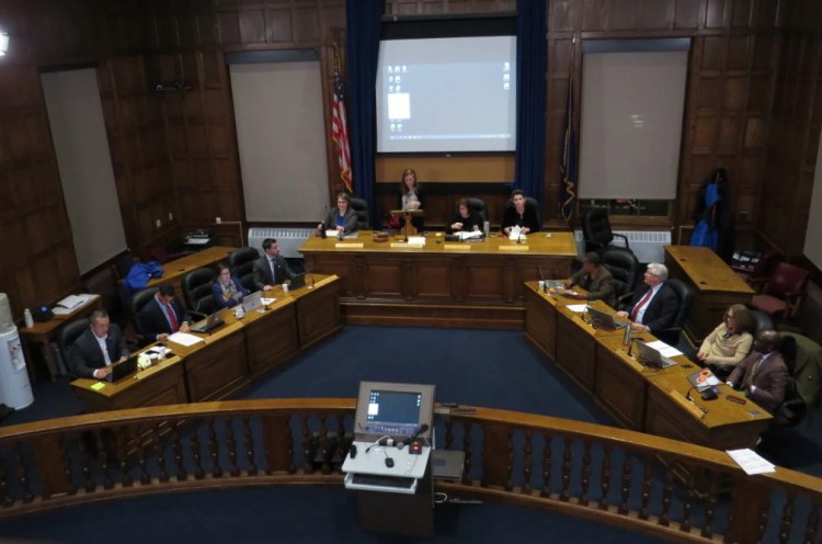 Portland City Councilors, pictured here earlier this year in council chambers, has repealed the majority of the city's emergency order to allow businesses to begin reopening in accordance with Gov. Janet Mills' state reopening plan.