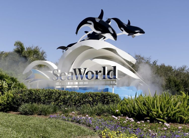 The entrance to SeaWorld, in Orlando, Fla.  SeaWorld Entertainment Inc. on Tuesday, Feb. 11, 2020,  agreed to pay $65 million to settle a lawsuit in which the theme park company was accused of misleading investors over the impact the documentary “Blackfish” was having on its bottom line. 