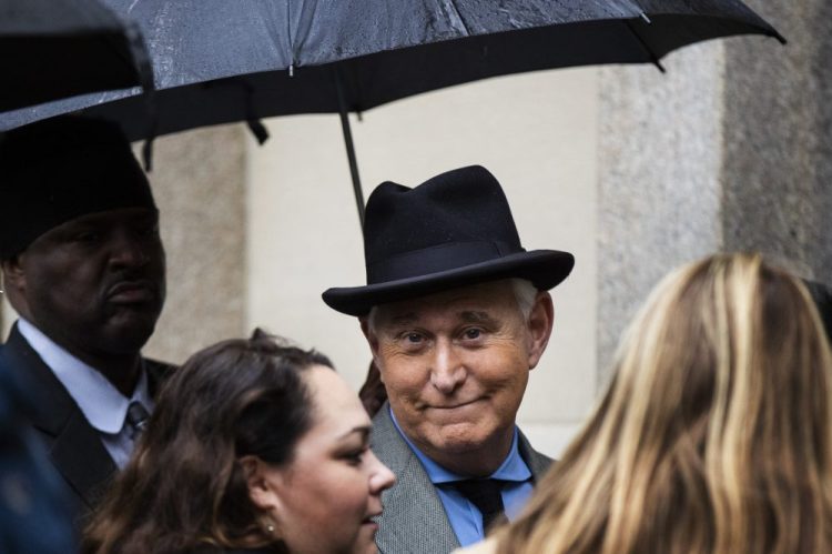 Roger Stone, a longtime Republican provocateur and former confidant of President Trump, is shown in November at the federal court in Washington. Federal prosecutors quit the case on Tuesday after the Department of Justice submitted a memo recommending a scaled-back prison term for Stone. 