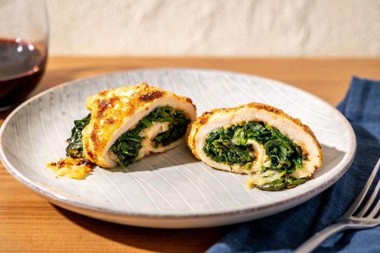 Easy Chicken Roll-ups. Almost any green you have on hand will work. No spinach? Use kale or arugula. 