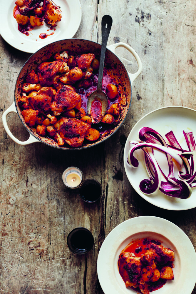 Chicken & Cauliflower with 'Nduja from Diana Henry's "From the Oven to the Table."