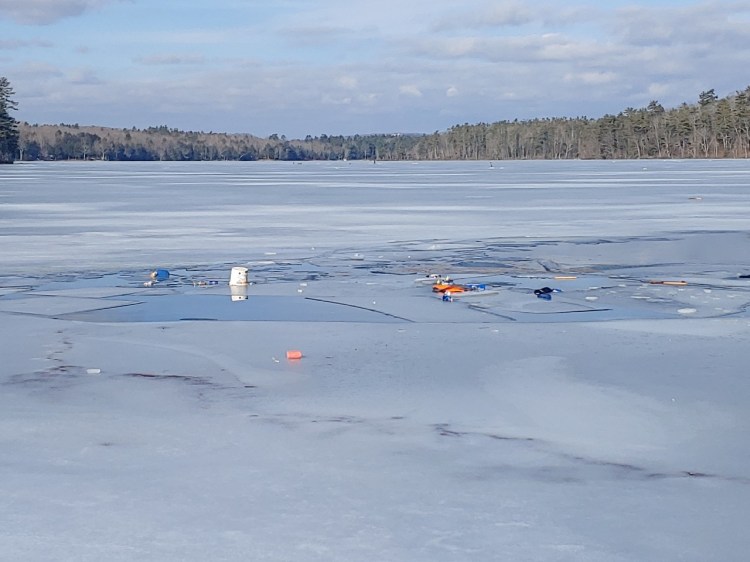 Two men were rescued from the ice on Crawford Pond in Warren on Saturday.