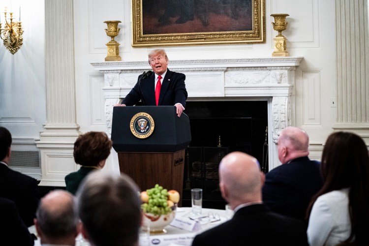 President Trump delivers remarks at the "White House Business Session with our Nation's Governors" in the State Dining Room at the White House on Feb 10. 